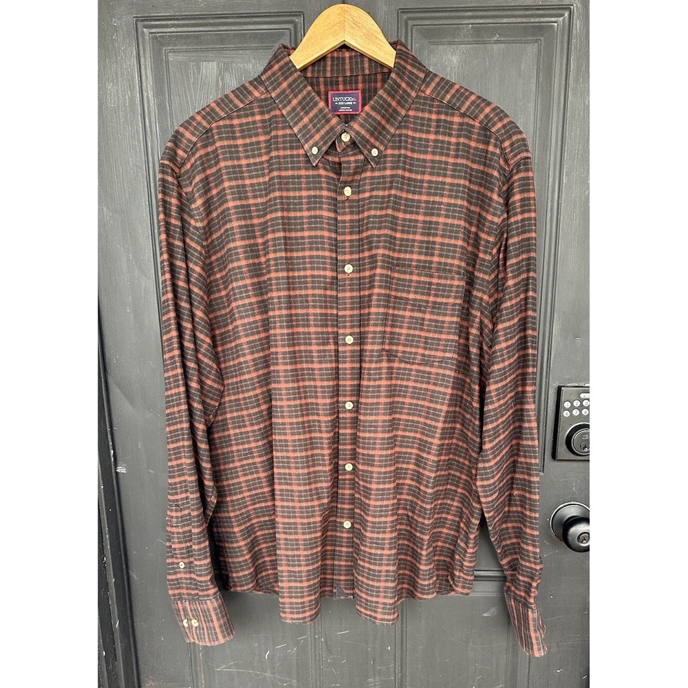 UNTUCKit Flannel Shirt Mens 3XL Martino Button Up Long Sleeve Plaid‎ Black Rust